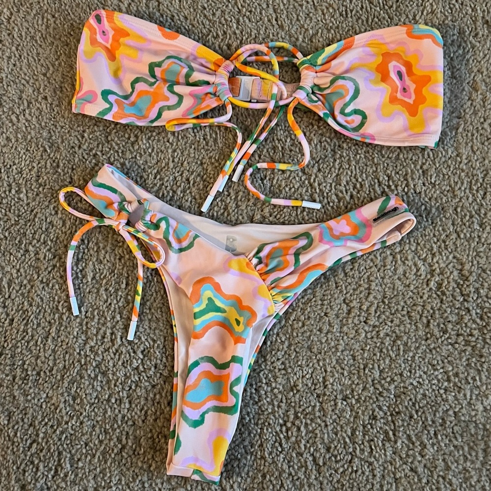 Blackbough Pink Multicolor Abstract Print Bandeau Bikini
